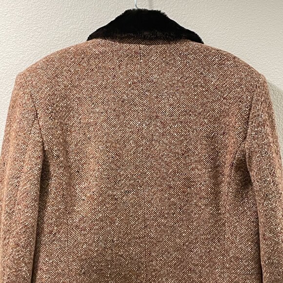 THE LIMITED New Wool Blend Tweed Vintage Blazer Faux Fur Trim Brown Size 12 - Picture 8 of 11